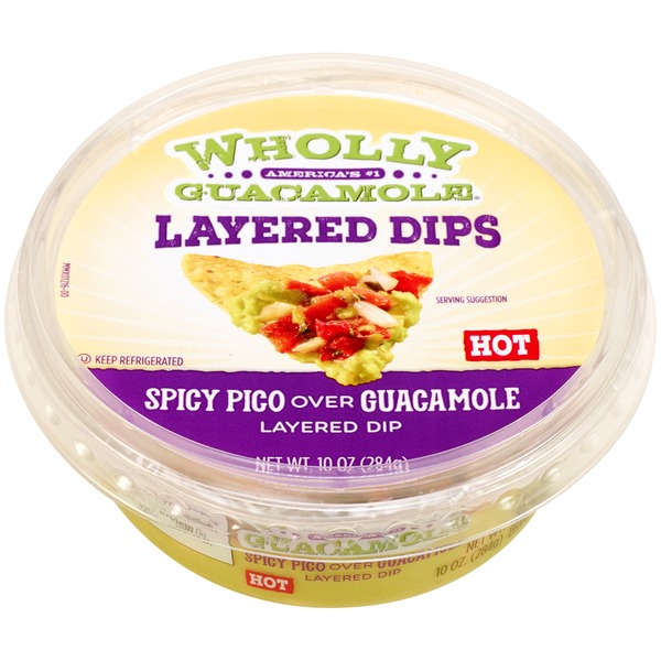 Fresh Dips & Tapenades Wholly Layered Dip, Spicy Pico Over Guacamole, Hot hero