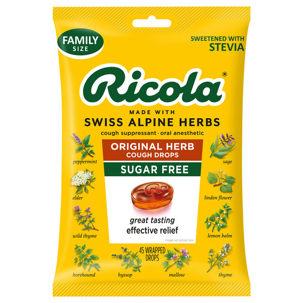 Cold, Flu & Allergy Ricola Cough Drops, Sugar Free, Original Herb, Family Size hero