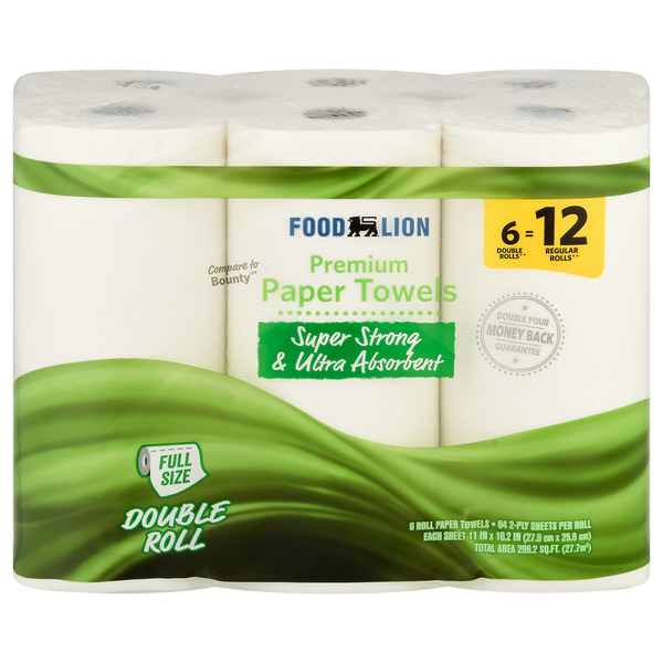 Paper Goods Food Lion Paper Towels, Double Roll, Full Size, Premium, 2-Ply hero