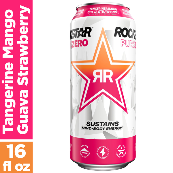 Energy & Sports Drinks Rockstar Pure Zero Sugar Free Energy Drink Tangerine Mango Guava Strawberry 16 Fl Oz hero