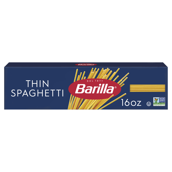 Dry Pasta Barilla Thin Spaghetti - Non-GMO Pasta Made with Durum Wheat Semolina & Kosher hero