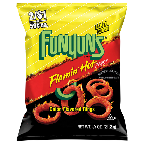 Chips & Pretzels Funyuns Flamin Hot Flavor Onion Flavored Rings hero