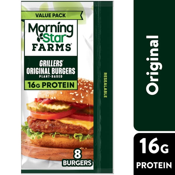 Frozen Vegan & Vegetarian Morning Star Farms Plant Based Veggie Burgers, Vegetarian Meat, Frozen Meal Starter hero