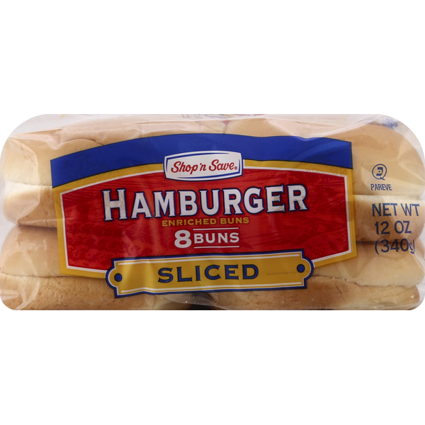 Buns & Rolls Shop N Save Hamburger Buns, Sliced hero