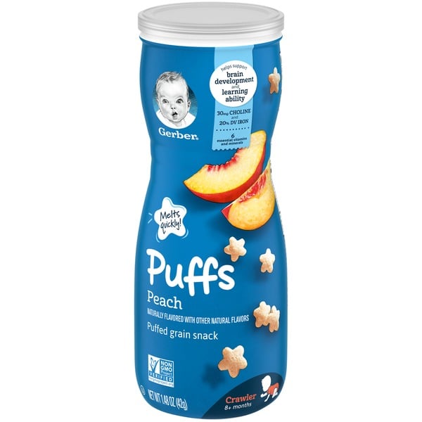 Baby Food & Formula Gerber Puffs Peach Canister hero