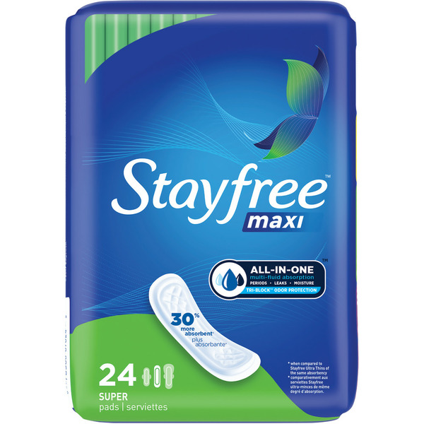 Feminine Care Stayfree Maxi Pads without Wings, Unscented, Super hero