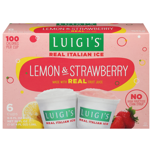 Ice Cream & Ice LUIGI'S Real Italian Ice Lemon,Strawberry Variety Pack hero