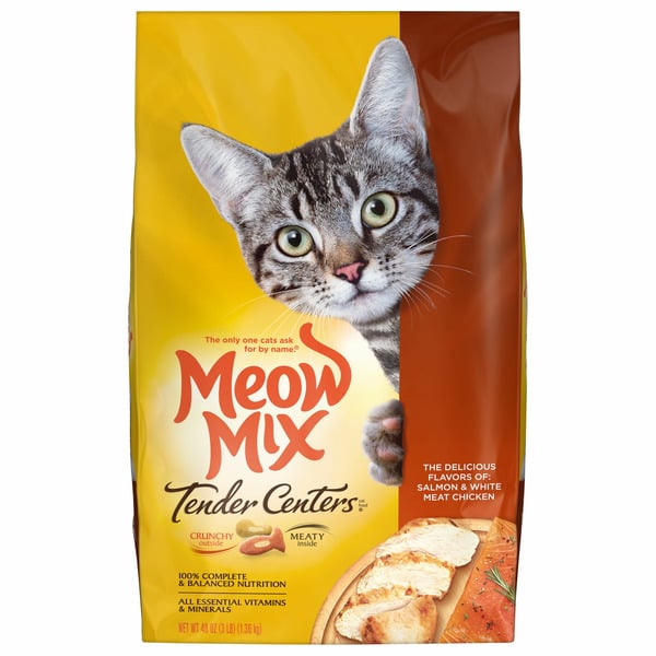 Cat Food Meow Mix Cat Food, Salmon, Chicken hero