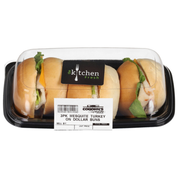 Prepared Meals Kitchen Fresh Deli Turkey Dollar Bun Sandwich - 3 Pack hero