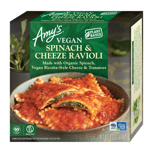 Frozen Vegan & Vegetarian Amy's Kitchen Vegan Spinach Ravioli Bowl hero