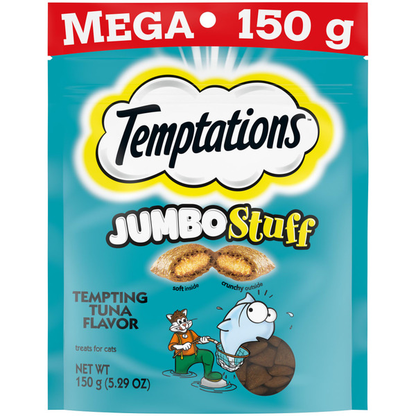 Cat Food TEMPTATIONS Jumbo Stuff Crunchy and Soft Cat Treats Tempting Tuna Flavor hero