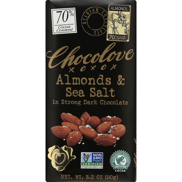 Energy & Granola Bars Chocolove Dark Chocolate, Strong, Almonds & Sea Salt, 70% Cocoa hero