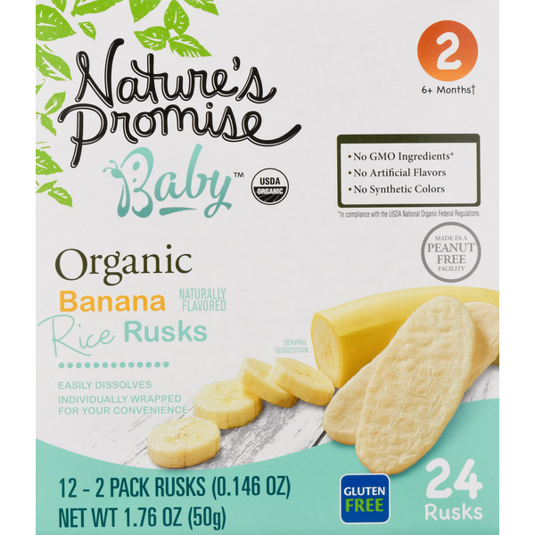 Baby Food & Formula Nature's Promise Rice Rusks, Organic, Banana, 6+ Months hero