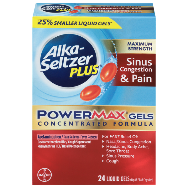 Cold, Flu & Allergy Alka-Seltzer Plus Sinus Congestion & Pain, Maximum Strength, Liquid Gels hero