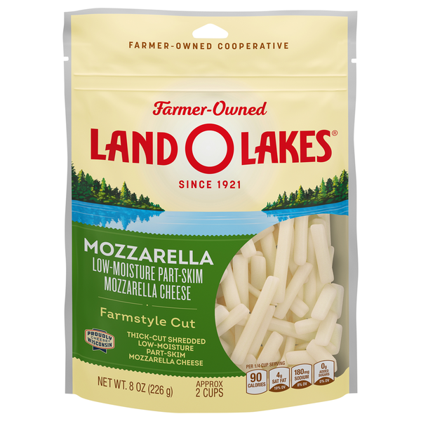 Packaged Cheese Land O Lakes Low-Moisture Part-Skim Mozzarella Farmstyle Cut Shredded Cheese hero