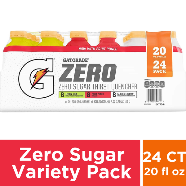 Energy & Sports Drinks Gatorade Zero, Variety Pack (Lemon-Lime, Fruit Punch, Glacier Cherry) - Case hero