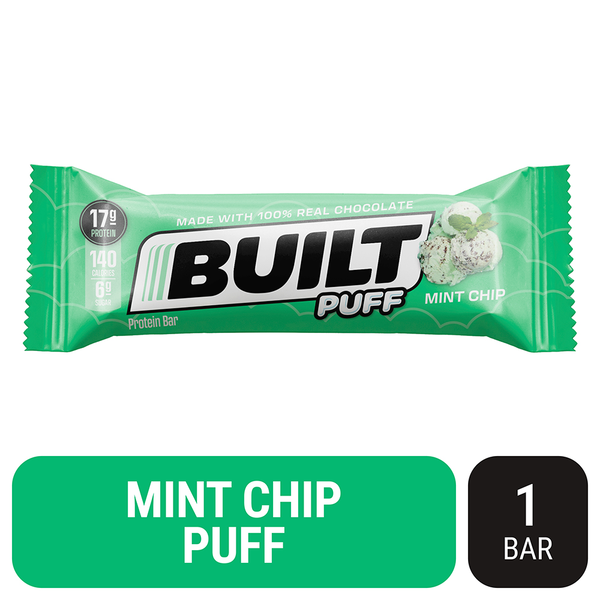 BUILT Protein Puff, a protein bar with a fluffy texture similar to a marshmallow hero