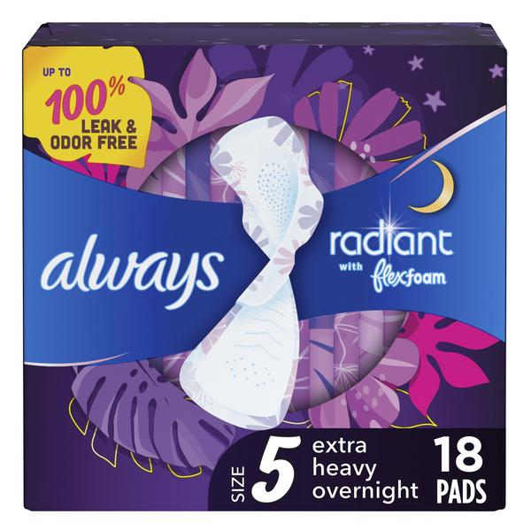 Feminine Care Always Radiant Overnight Pads, Size 5 hero