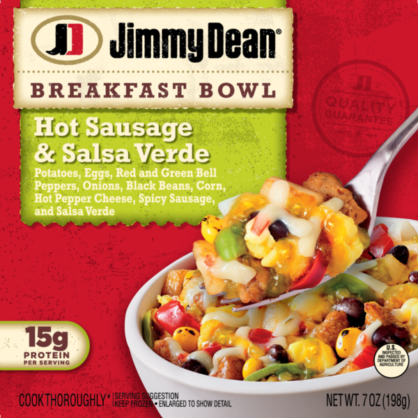 Hot Dogs, Bacon & Sausage Jimmy Dean Breakfast Bowl, Hot Sausage & Salsa Verde, Frozen, 7 oz Bowl hero