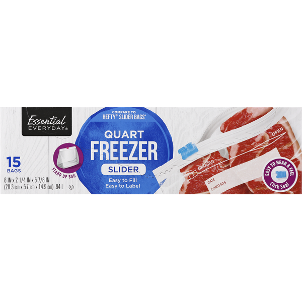 Food Storage Essential Everyday Freezer Bags, Slider, Quart hero