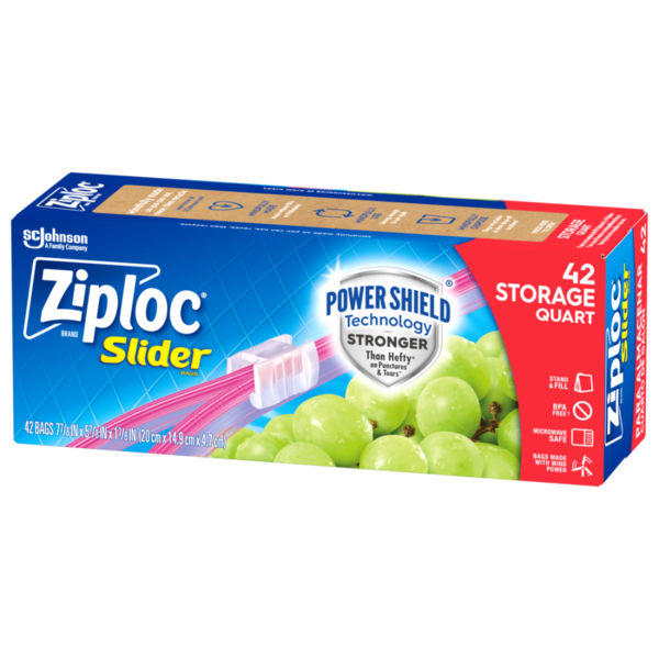 More Household Ziploc® Brand Slider Storage Bags, BPA-free Plastic Reusable Bags with Power Shield Technology hero