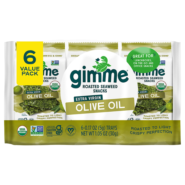 Packaged Seafood gimMe Seaweed Snacks, Organic, Roasted, Extra Virgin Olive Oil, Value Pack hero