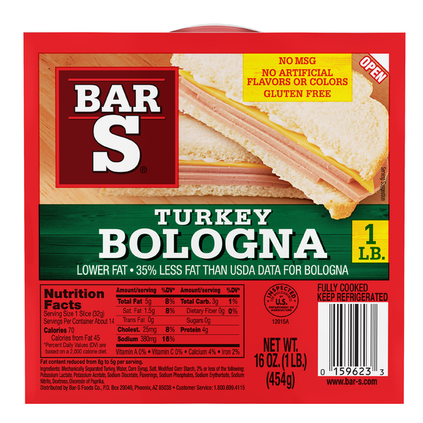 Packaged Lunchmeat Bar-S Turkey Bologna Sliced Deli-Style Lunch Meat hero