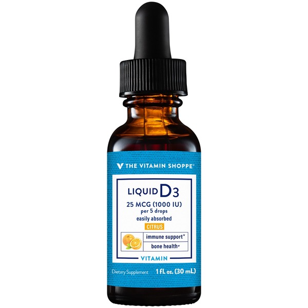 Vitamin D The Vitamin Shoppe Liquid Vitamin D3 - Citrus - Easy Absorption - 1,000 IU (1 Fluid Ounce) hero