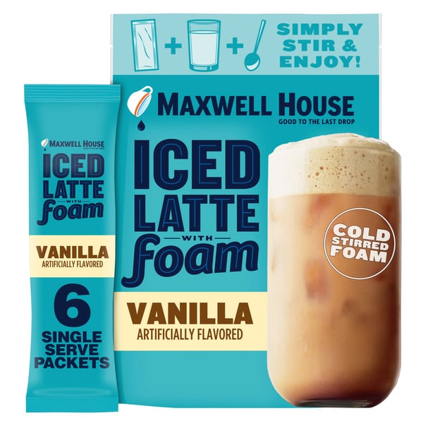 Coffee Maxwell House Vanilla Latte Single Serve Instant Coffee Beverage Mix hero