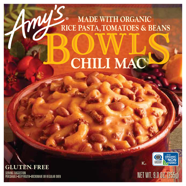 Frozen Vegan & Vegetarian Amy's Kitchen Chili Mac Bowl hero