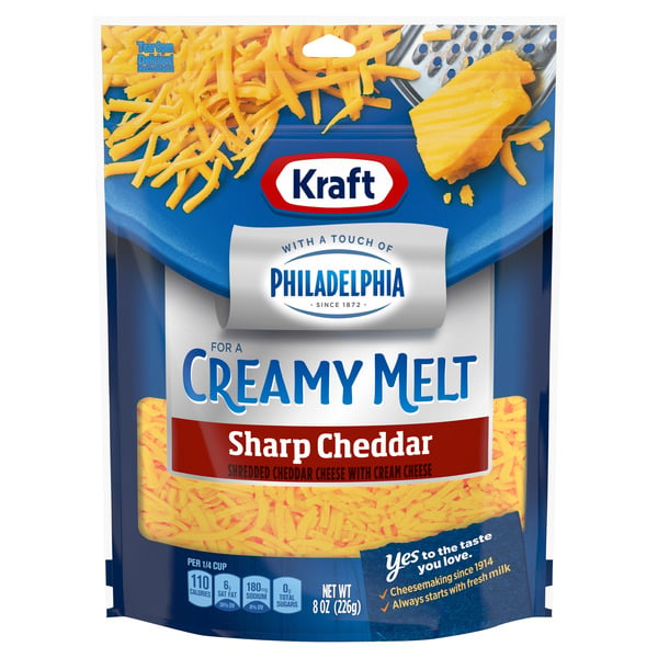 Other Creams & Cheeses Kraft with a Touch of Cream Cheese Natural Cheese Shreds Sharp Cheddar oz. Bag hero