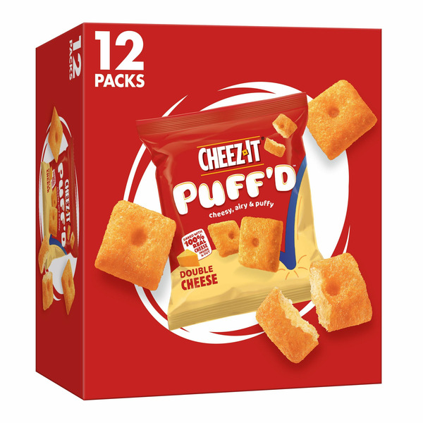 Crackers Cheez-It Puff'd Cheesy Baked Snacks, Puffed Snack Crackers, Kids Snacks, Double Cheese hero