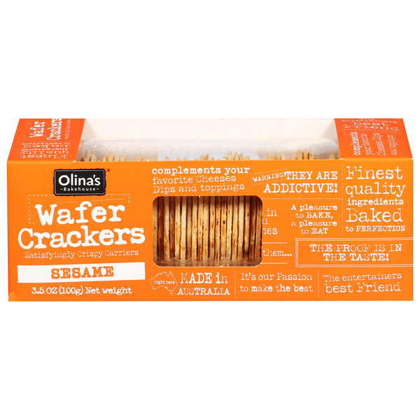 Crackers Olina's Bakehouse Wafer Crackers, Sesame hero