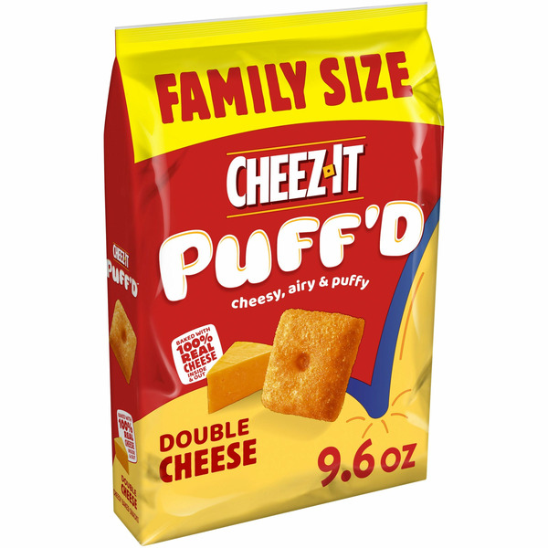 Cheez-It Puff'd Cheesy Baked Snacks, Puffed Snack Crackers, Kids Snacks, Double Cheese hero