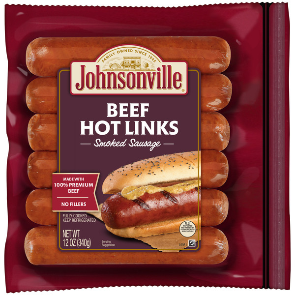 Hot Dogs, Bacon & Sausage Johnsonville Beef Hot Links Smoked Sausage hero