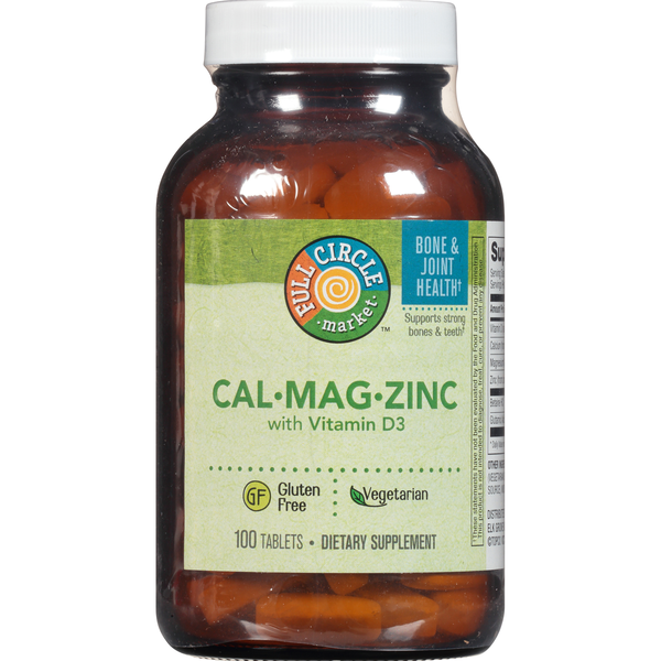 Vitamins & Supplements Full Circle Cal-Mag-Zinc With Vitamin D3 Supports Strong Bones & Teeth Dietary Supplement Vegetarian Tablets hero