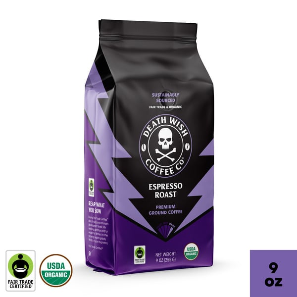 Coffee Death Wish Coffee, Espresso Roast, Organic and Fair Trade, Ground Coffee hero