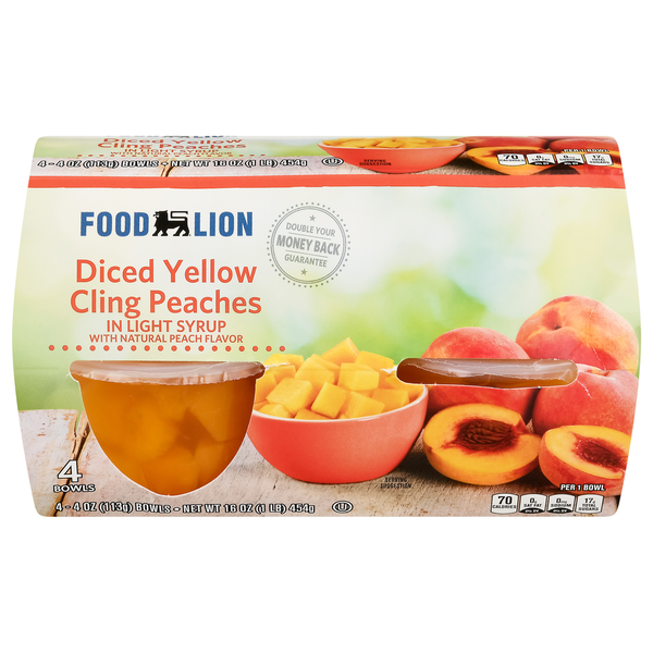 Canned Fruit & Applesauce Food Lion Peaches, Yellow Cling, Diced hero