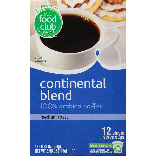 Coffee Food Club Coffee, 100% Arabica, Medium Roast, Continental Blend, Single Serve Cups hero