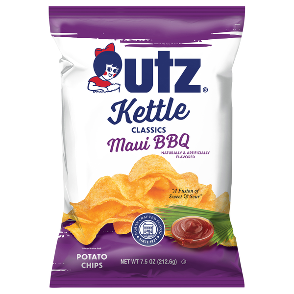 Chips & Pretzels Utz Potato Chips, Maui BBQ, Kettle Classics hero