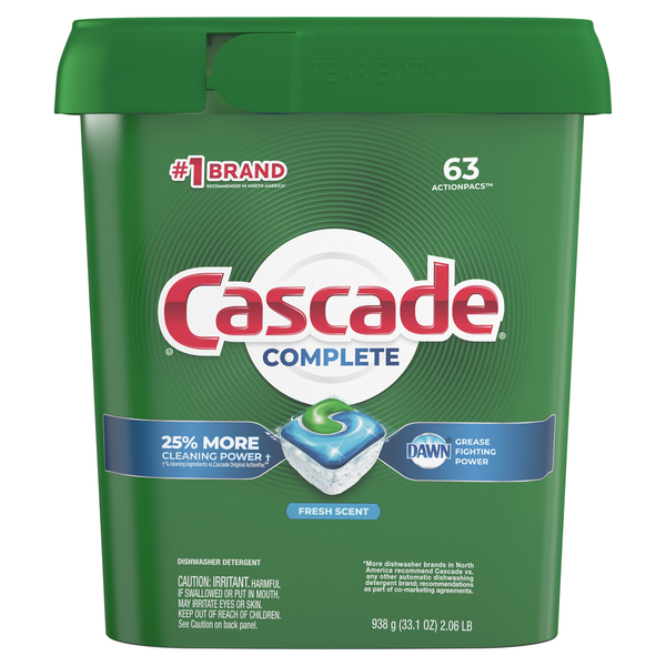 Dish Detergents Cascade Complete ActionPacs Dishwasher Detergent Pods, Fresh hero