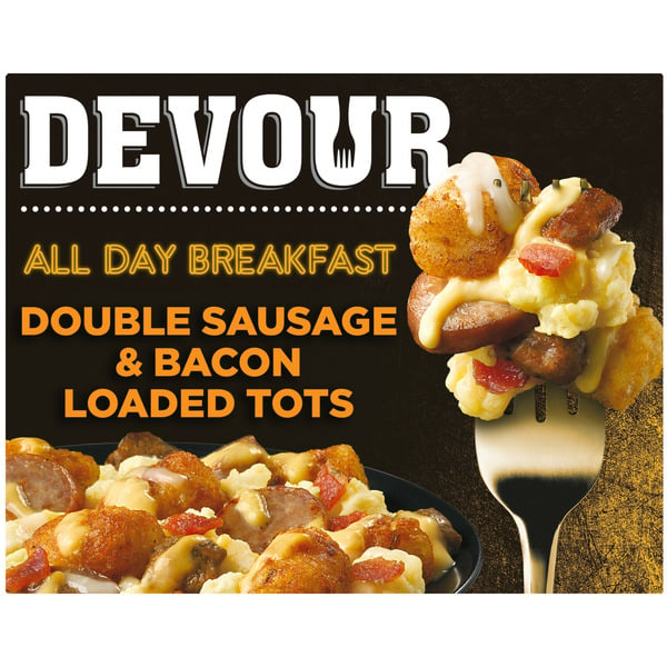 Frozen Meals DEVOUR Double Sausage & Smoked Bacon Loaded Tater Tots Frozen Meal hero