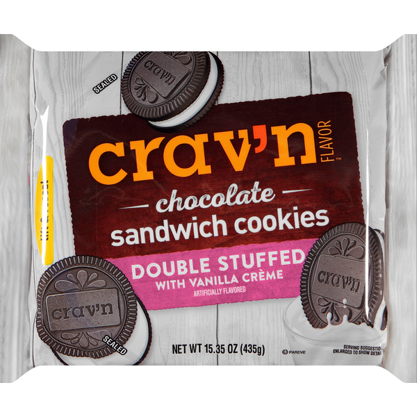 Crav'n Flavor Sandwich Cookies, Chocolate, Double Stuffed with Vanilla Creme hero