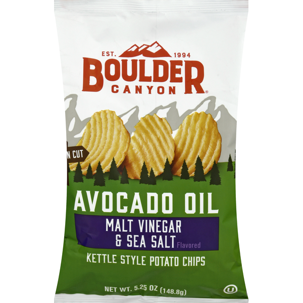 Chips & Pretzels Boulder Canyon Potato Chips, Kettle Style, Malt Vinegar & Sea Salt Flavored, Avocado Oil hero