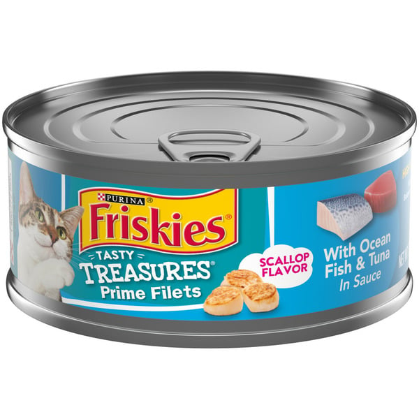 Wet Cat Food Purina Friskies Pate Wet Cat Food, Tasty Treasures With Ocean Fish & Tuna and Scallop Flavor hero