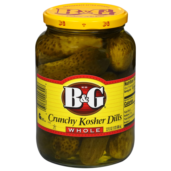 Pickles, Peppers & Olives B&G Kosher Dills, Crunchy, Whole hero