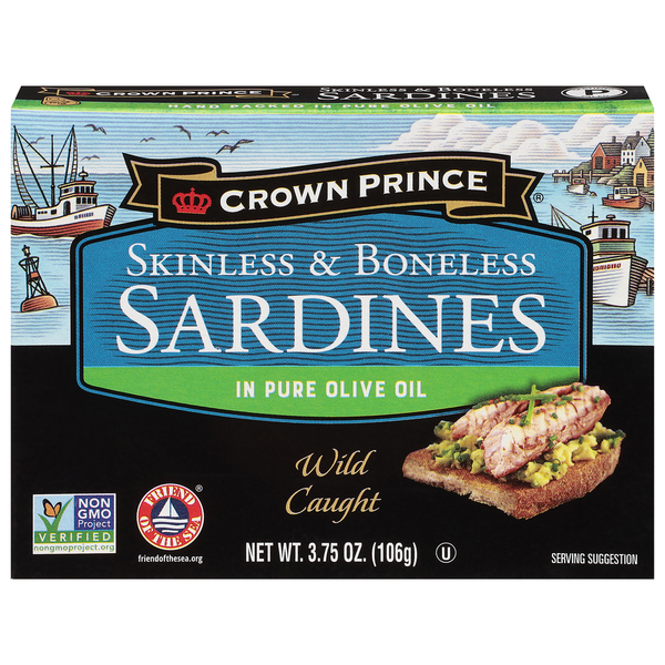 Canned Meat & Seafood Crown Prince Sardines, Skinless & Boneless hero