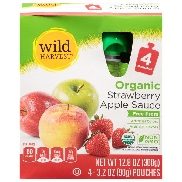 Wild Harvest Apple Sauce, Organic, Strawberry hero