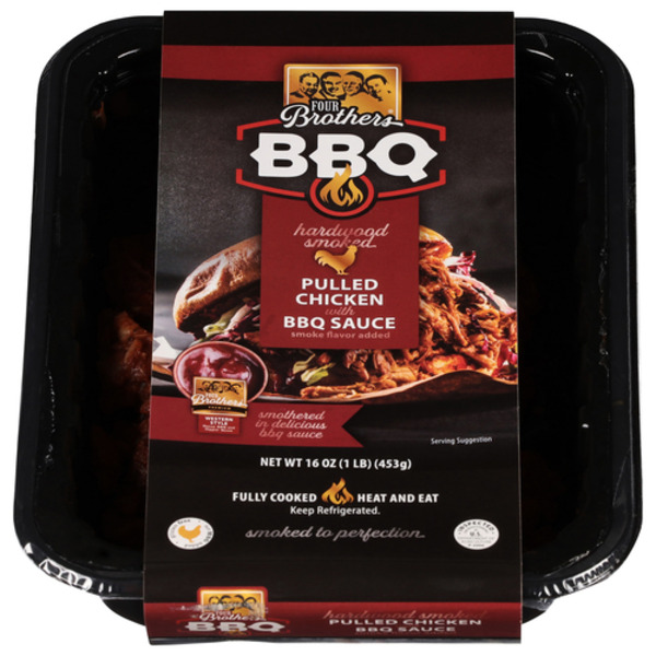 Packaged Poultry Four Brothers Pulled Chicken, with BBQ Sauce, Hardwood Smoked hero