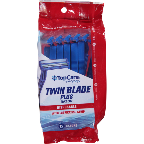 Shave Needs TopCare Razor, Twin Blade Plus, Disposable, with Lubricating Strip hero